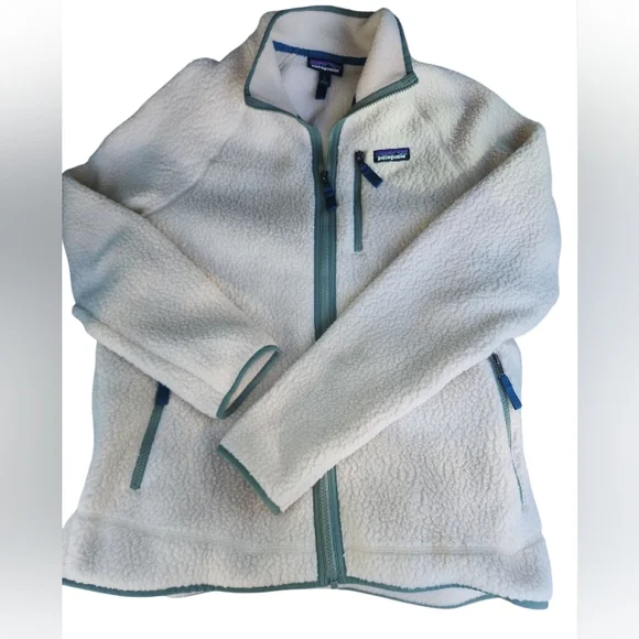 Patagonia Nwot Mens Retro Pile Fleece Jacket W Green Trim 3 Pockets Sz Lg - Picture 2 of 3
